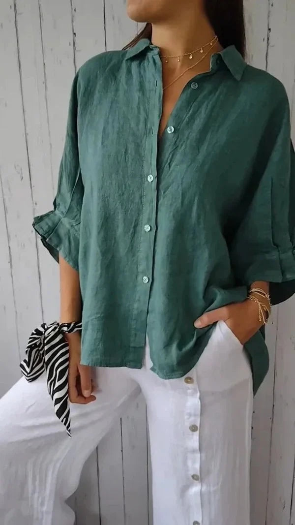 Amélie Rousseau | Women's Relaxed Linen Long-Sleeve Blouse