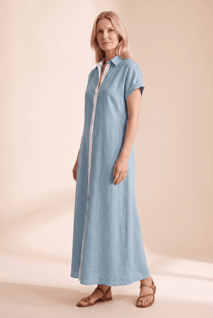 Women's Button-Front Linen Blend Summer Shirt Dress