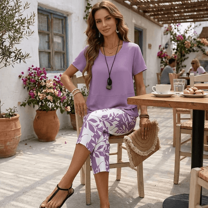 Matching Two-Piece Co-Ord Set with Asymmetric Layered Tunic and Wide-Leg Cropped Pants