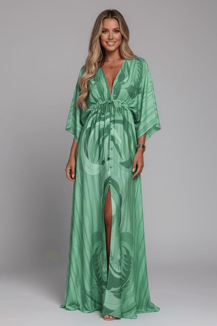 Serena Bellini | Bohemian Tropical Print Maxi Dress with Tie Waist