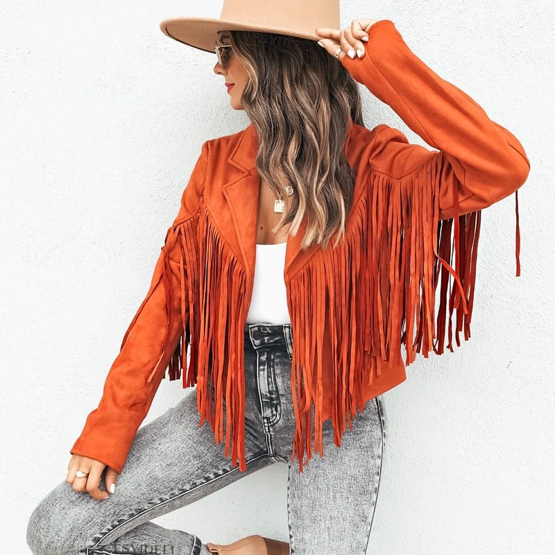 Bianca Rossi Fringe Suede-Look Cropped Jacket for Women