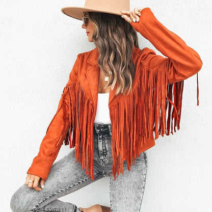 Bianca Rossi Fringe Suede-Look Cropped Jacket for Women