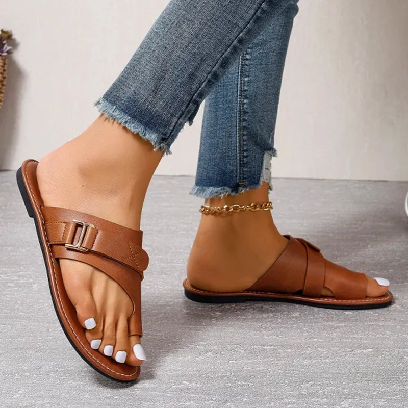 Comfortable Orthopedic Slide Sandals with Flat Sole and Adjustable Buckle Strap