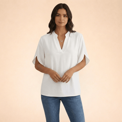 Women's V-Neck Split-Sleeve Top with Flowy Loose Fit