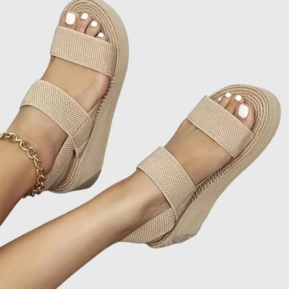 Kelsey Slingback Platform Sandals with Elastic Ankle Strap and Open Toe