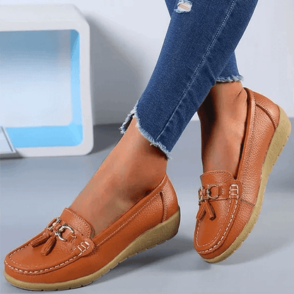 Grace Women's Comfort Leather Loafer Shoes with Tassel Detail