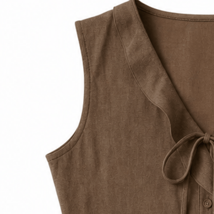 Ruffle V-Neck Peplum Top with Bow Tie for Women in Sleeveless Style