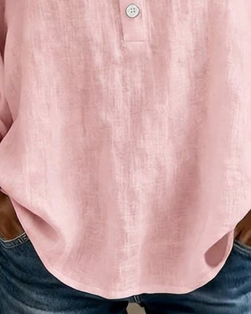 Women's Cotton Linen Long Sleeve Blouse with Square Neckline and Lace Trim