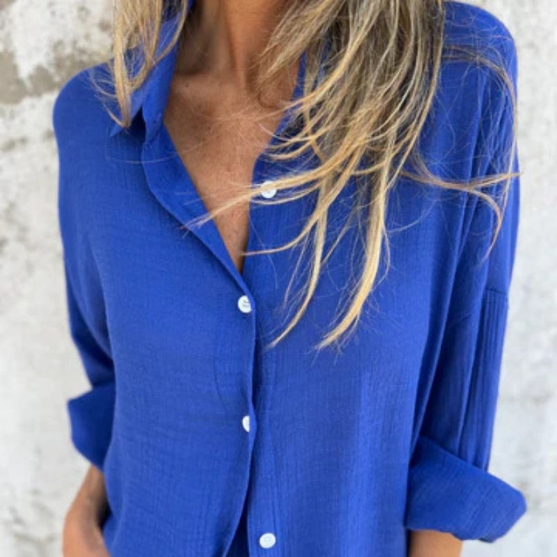 Sasha Two-Piece Matching Linen Shirt and Shorts Set with Long Sleeves