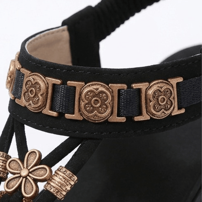 Boho Beaded Flat Sandals with Cushioned Footbed for Women