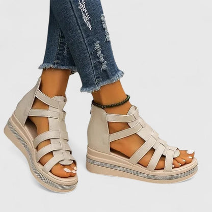 Women's Cushioned Wedge Sandals with Rhinestone Trim Straps