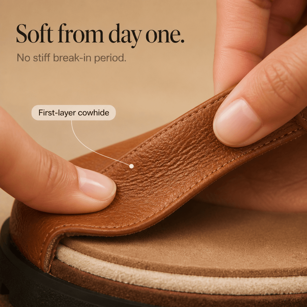 Solvana Cushioned Leather Flat Shoes with Slingback Strap and Chunky Sole