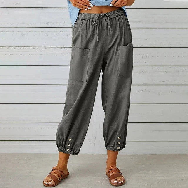 Lena Women's High-Waist Linen Harem Pants with Drawstring