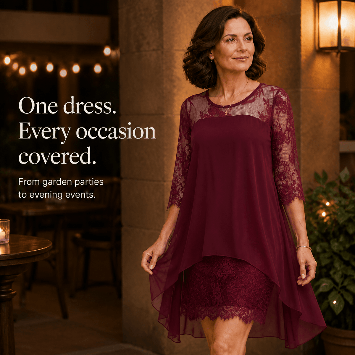 Floral Lace High-Low Midi Dress with Flowy Hem for Women