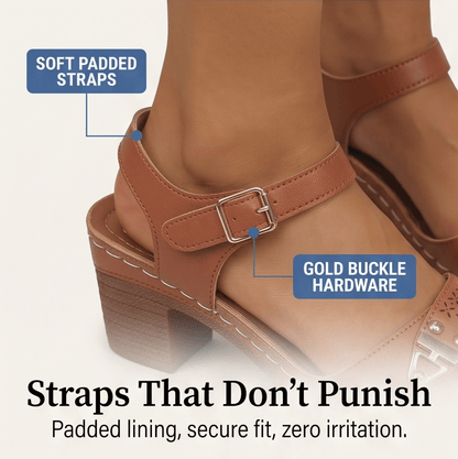 Women's Cushioned Block Heel Sandals with Buckle Ankle Strap