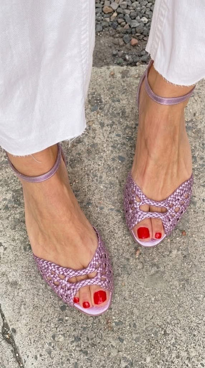 Isadora Woven Faux Leather Ankle-Strap Cushioned Sandals for Women