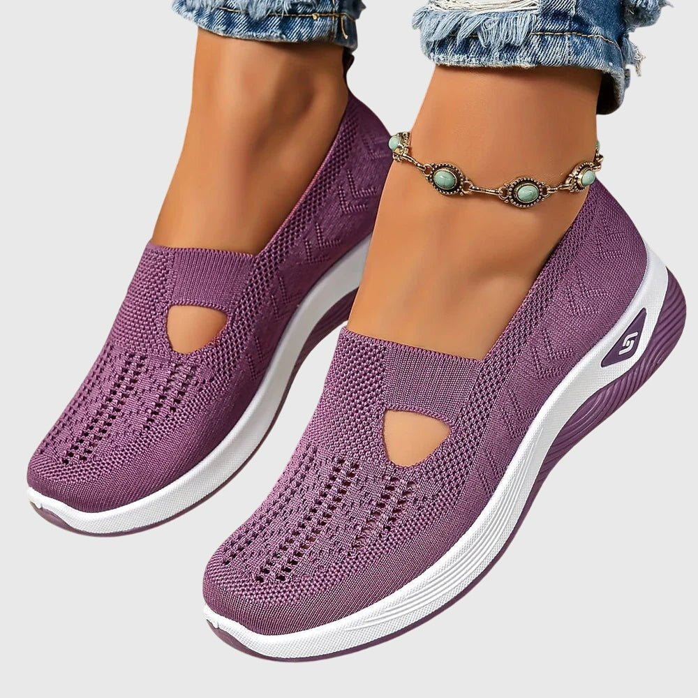 Women's Knitted Slip-On Cushioned Sneakers with Cutout Vamp Detail