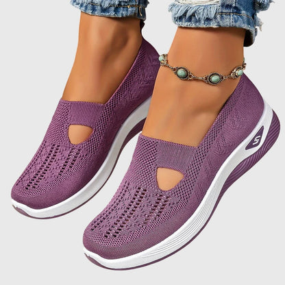 Women's Knitted Slip-On Cushioned Sneakers with Cutout Vamp Detail
