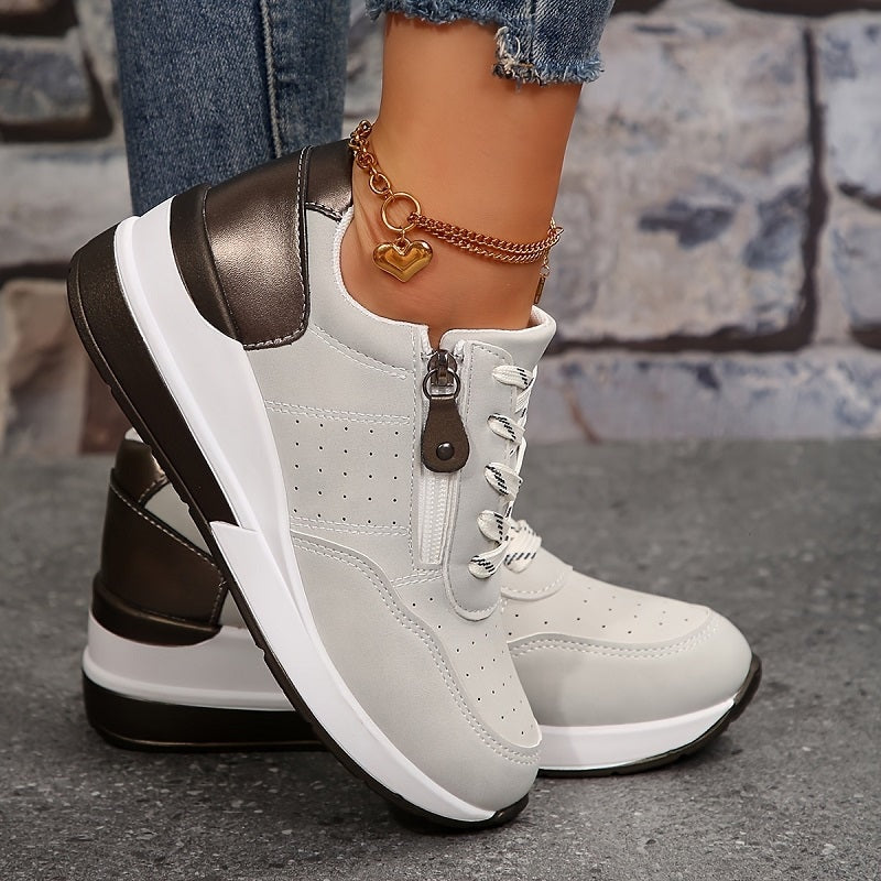Orthopedic Lace-Up Sneakers with Side Zip and Supportive Raised Sole