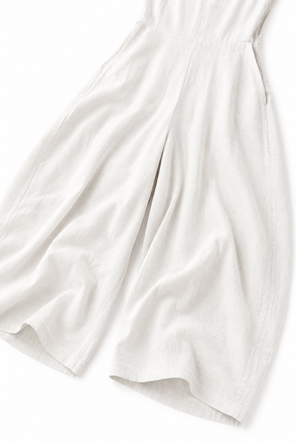 Women's Wide-Leg V-Neck Linen-Look Jumpsuit with Pockets
