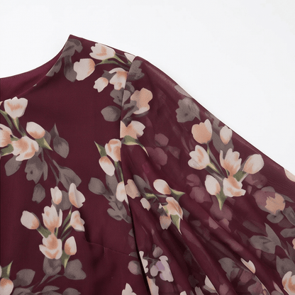 Florevia Floral Chiffon Cape Overlay Women's Midi Dress