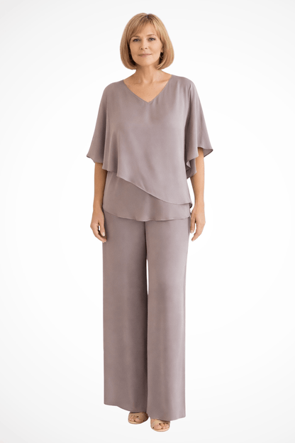 Hannah Sullivan Flowy Chiffon Blouse and Wide-Leg Pants Co-ord Set