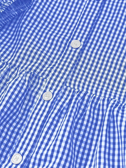Gingham Button-Down Tiered Mini Dress for Women