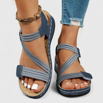 Delvaine Orthopedic Wedge Sandals with Open Toe and Adjustable Elastic Straps