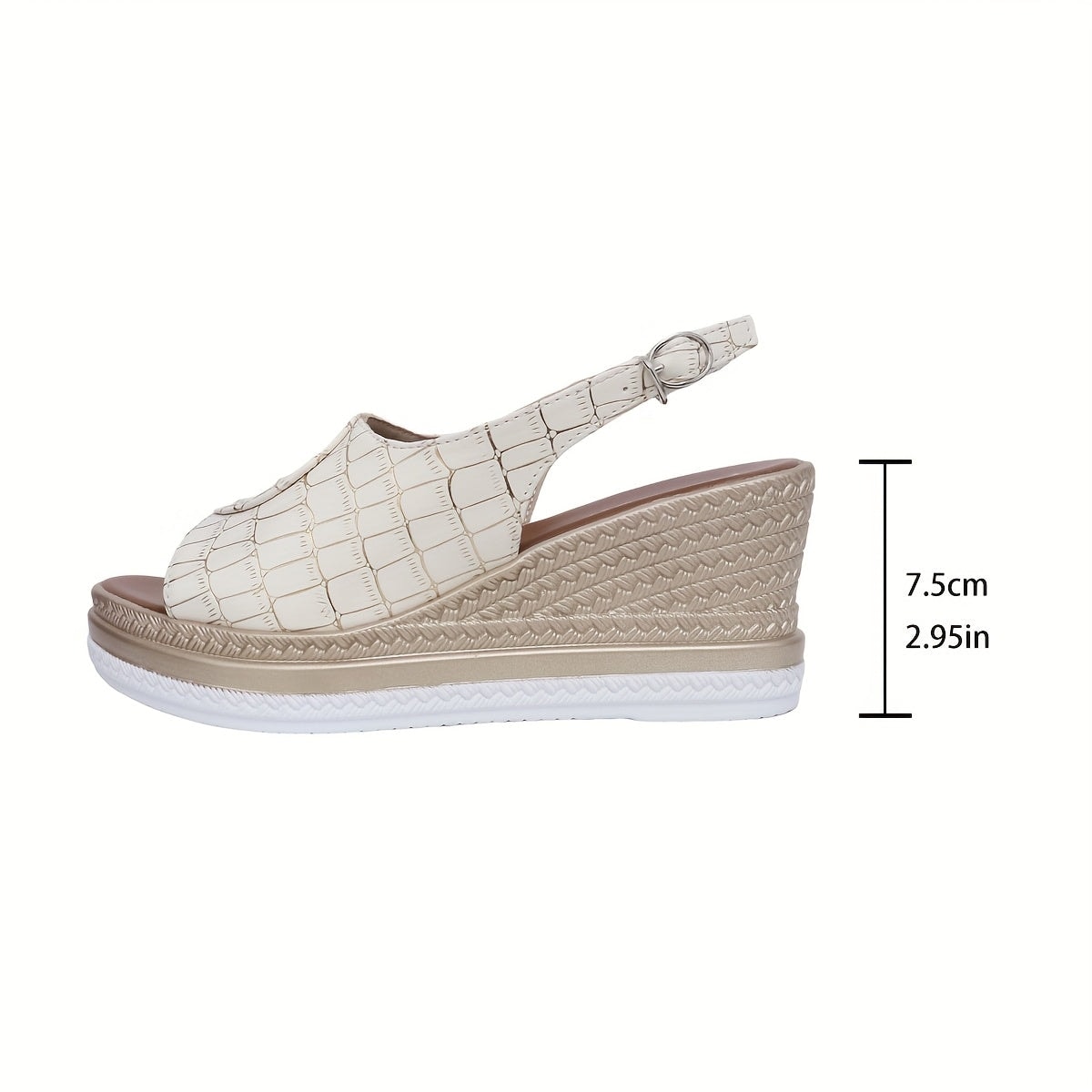 Marbella White Croc-Embossed Slingback Wedge Sandals with Peep Toe Platform