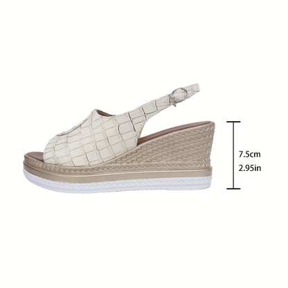 Marbella White Croc-Embossed Slingback Wedge Sandals with Peep Toe Platform