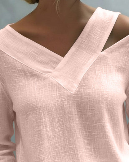 Vera Asymmetric V-Neck Linen-Look Top with Cold Shoulder Detail for Summer
