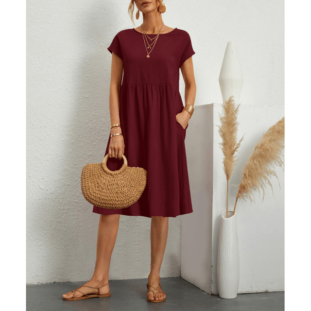 Isabella Moreau | Women's Linen Blend Summer Midi Dress with Pockets