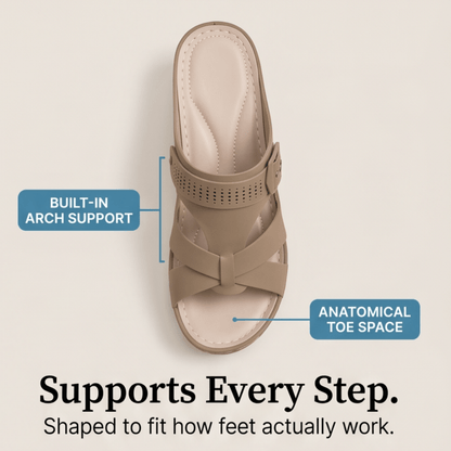 Arch-Support Wedge Slide Sandals with Adjustable Buckle Strap