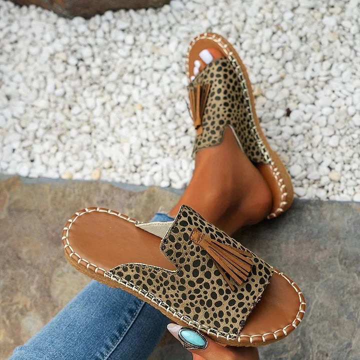 Naomi Kirkland Woven Cushioned Sandals with Boho Tassel Detail for Women