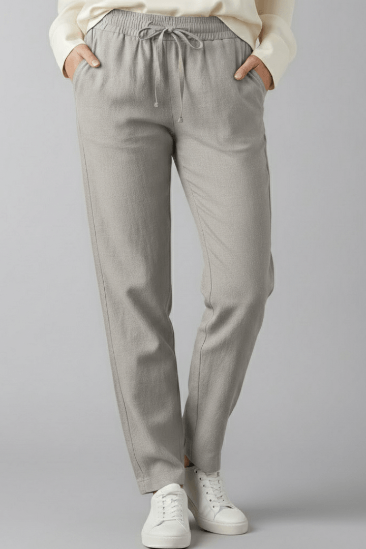 Tapered Ankle-Length Pants with Elastic Waist and Large Patch Pockets