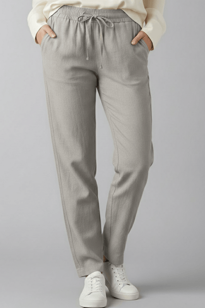 Tapered Ankle-Length Pants with Elastic Waist and Large Patch Pockets