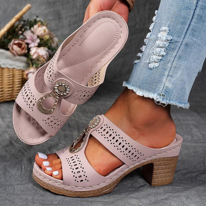 Eliza Winters Rhinestone Flower Cushioned Wedge Sandals