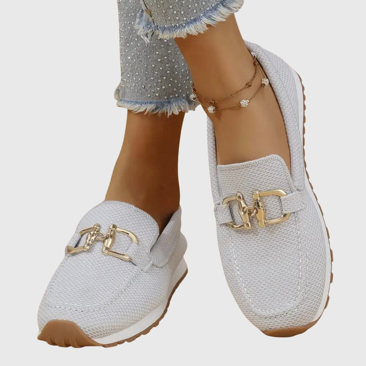 Lili Women's Slip-On Textile Sneakers with Cushioned Sole and Bit-Buckle Detail