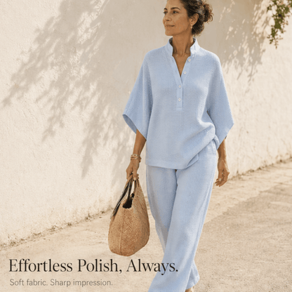 Vienelle Waffle-Knit Two-Piece Lounge Set with Wide-Leg Pants
