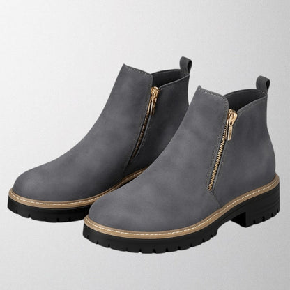 Tara Sinclair Suede Ankle Black Boots With Gold Zip Detail for Women