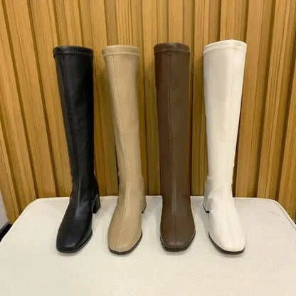 Elena Whitmore | Women's Knee-High Block Heel Work Boots in Synthetic Leather