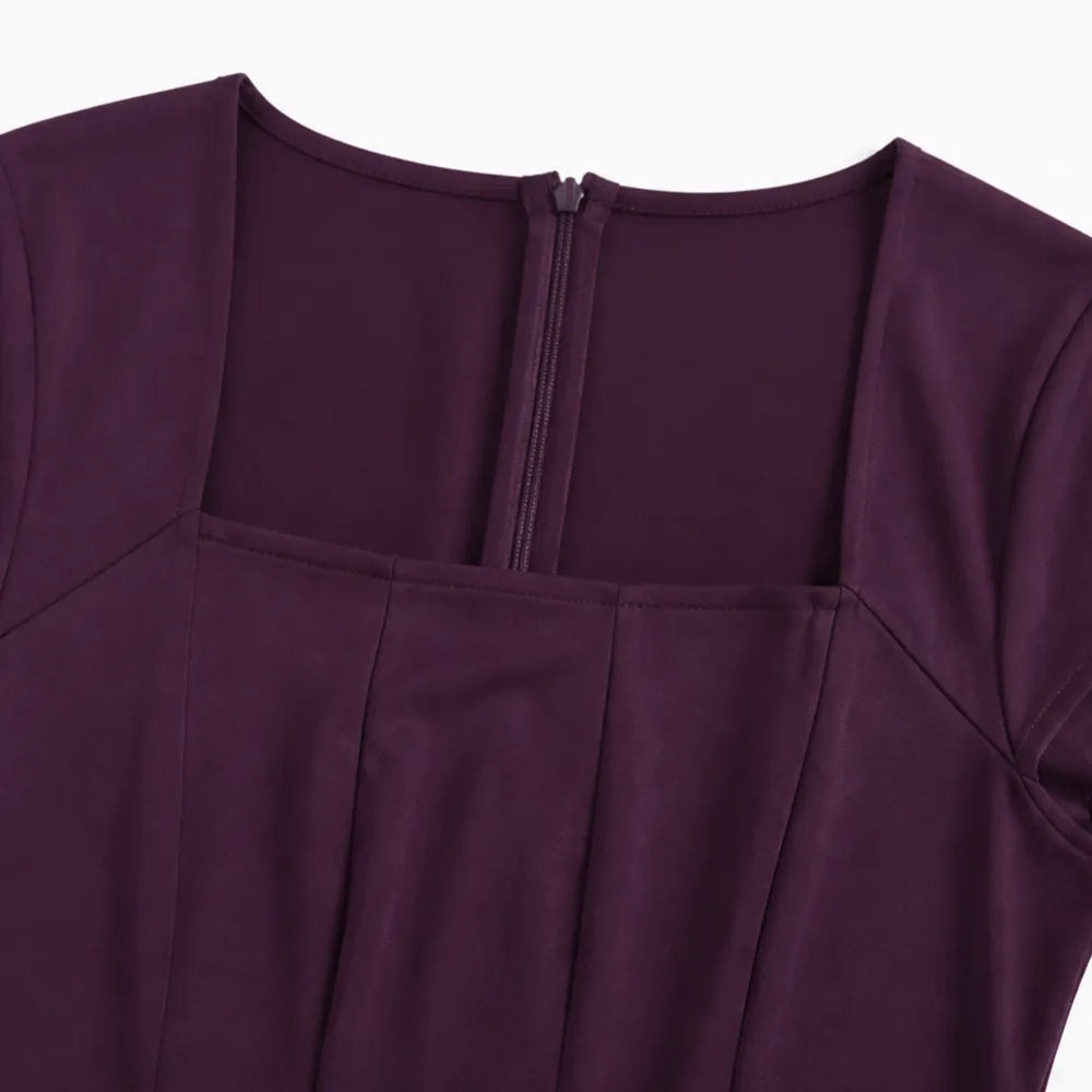 Elowyn Square Neck A-Line Women's Midi Dress with Sculpted Waist Seams