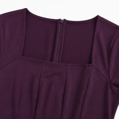 Elowyn Square Neck A-Line Women's Midi Dress with Sculpted Waist Seams