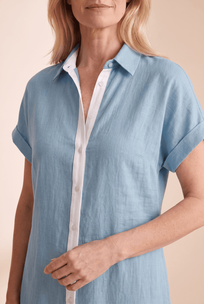 Women's Button-Front Linen Blend Summer Shirt Dress