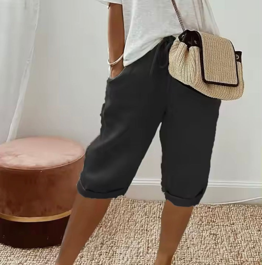 Heidi Linen Drawstring Tailored Shorts for Women with Elastic Waist