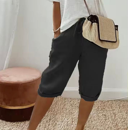 Heidi Linen Drawstring Tailored Shorts for Women with Elastic Waist