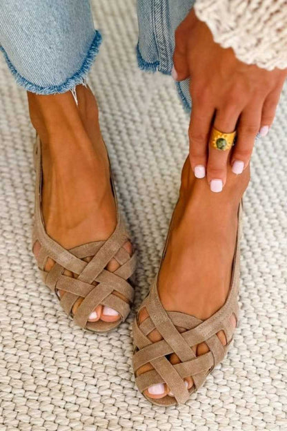 Women's Woven Suede Cushioned Sandals with Crossover Straps