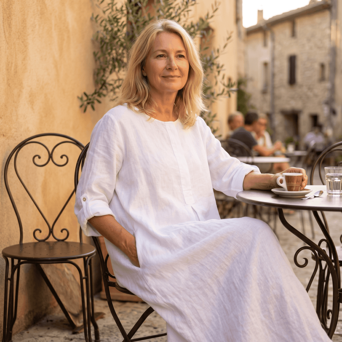 Women's Linen Summer Midi Dress with Roll-Up Sleeves and Side Pockets
