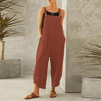 Harper Wide-Leg Linen Jumpsuit with Adjustable Straps and Side Pockets