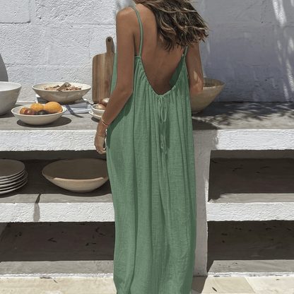 Women's Backless Loose-Fit Long Midi Dress with Spaghetti Straps